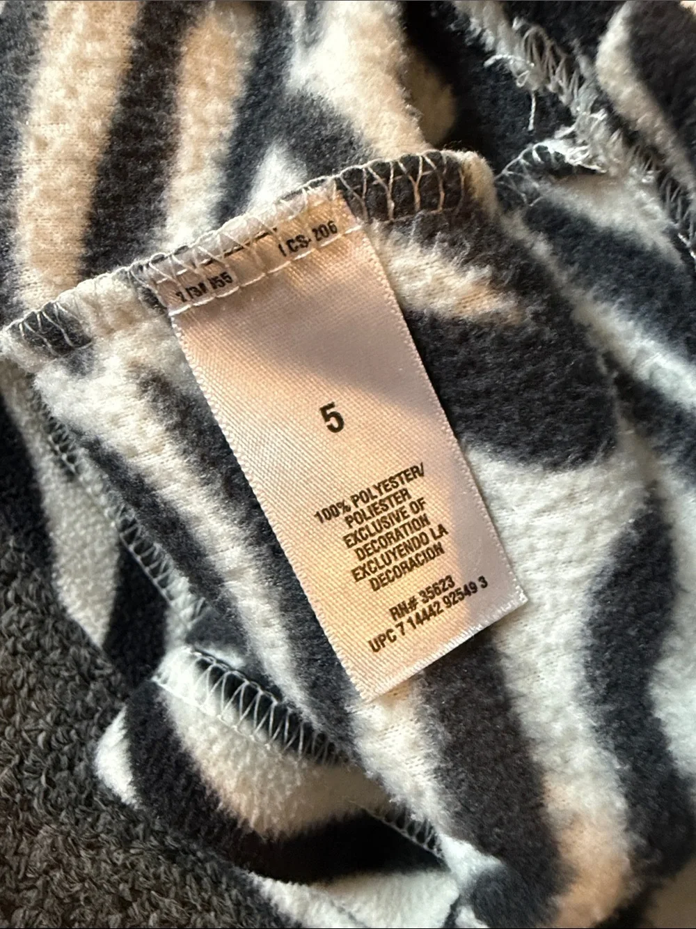 Carters zebra print fleece size 5